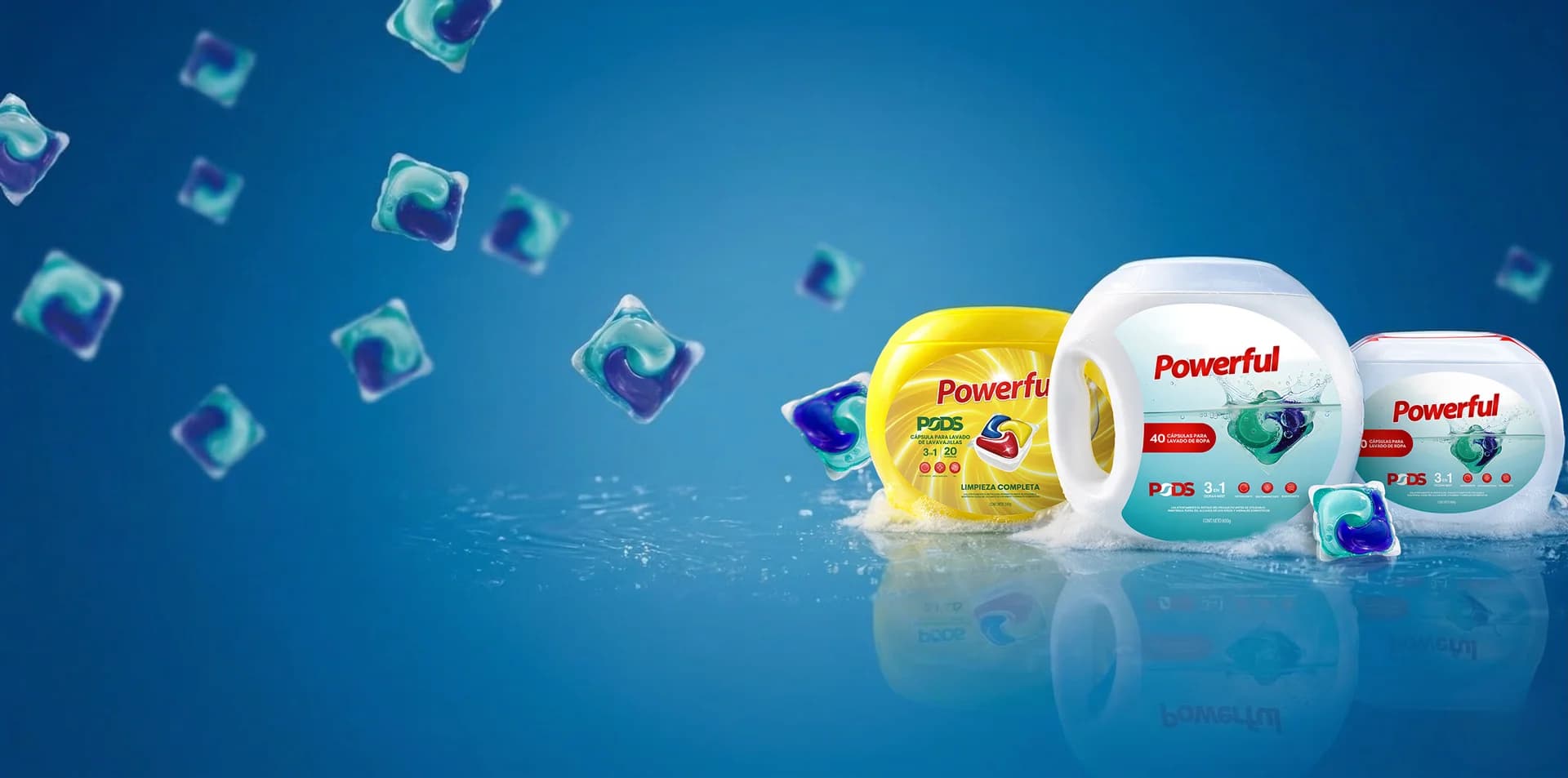 Pods de limpieza Powerful para ropa y lavavajillas